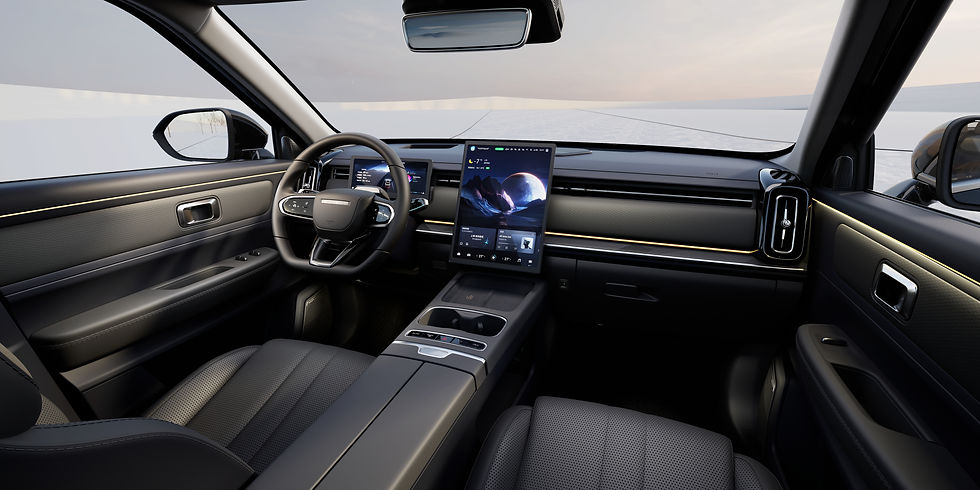 Zentrales 14,8-Zoll Infotainment-Display im Cockpit vom Jaecoo 7 mit hochauflösender Darstellung, intuitiver Menüführung und Smartphone-Integration